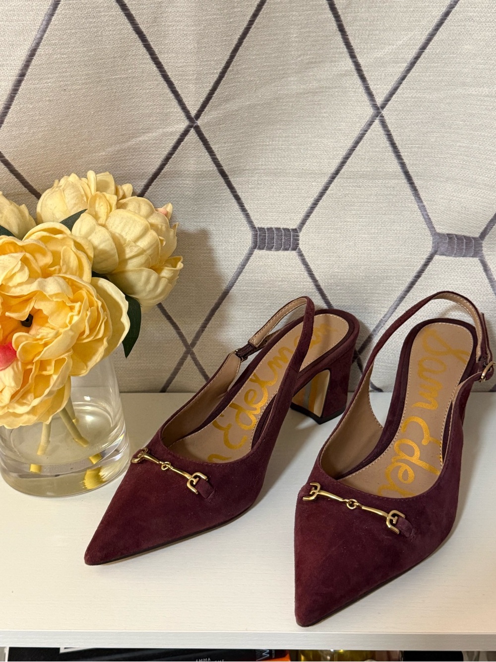Sam Edelman Waller Plum Suede Slingback Pumps with Gold Hardware
